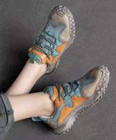 Blaue flache Schuhe Plattform Rindsleder Leder Casual Splicing Lace Up